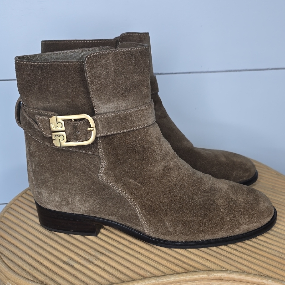 Tory Burch BROOKE Suede Leather Booties River Rock Sz 9